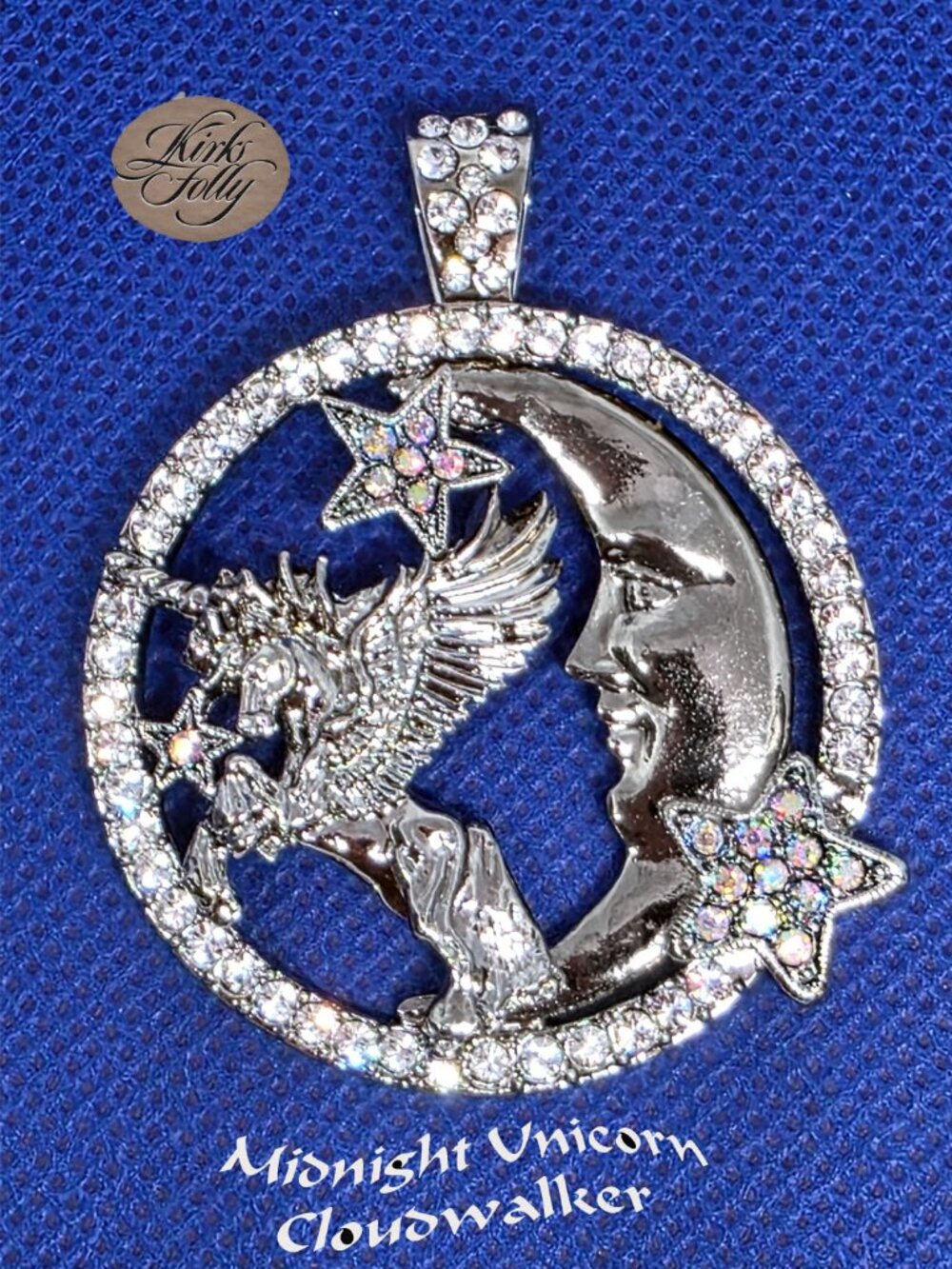 KIRKS FOLLY Moonlight 𝑪𝒍𝒐𝒖𝒅𝒘𝒂𝒍𝒌𝒆𝒓 Unicorn Foldover Pendant silvertone
